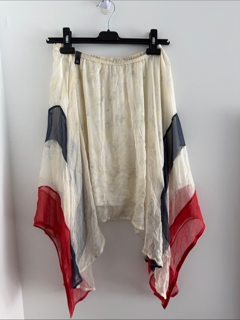 Flowy Ivory Handkerchief Hem Skirt with Navy and Red Panels